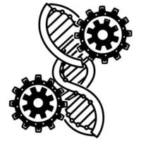dna helix with gears, symbolizing biotechnology and genetic engineering integration vector