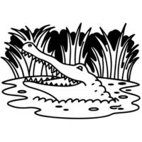 crocodile emerging from water surrounded by reeds wild alligator in natural habitat, mouth open in swamp vector