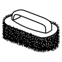 Cleaning brush illustration, sturdy handle with dense bristles, black and white line art vector