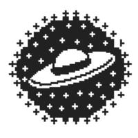 Retro ufo in space pixel art ufo with stars depicting sci fi and cosmic exploration vector