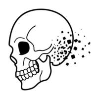 geometric skull disintegration art black and white digital abstract design concept of decay, death, dissolution, modern transformation vector