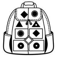 Abstract geometric symbol backpack illustration, black outline design with shapes vector