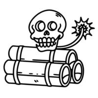 skull and dynamite explosive danger concept skull and crossbones, fuse spark, warning symbol vector