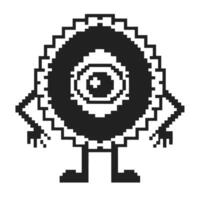 Pixelated cyclops monster with zigzag outline, quirky arms and legs, retro videogame character design vector