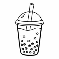 Bubble Tea Line Drawing Monochrome Illustration of Popular Beverage vector