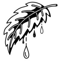 Illustration of leaf with raindrops falling, minimalist design, nature symbol vector