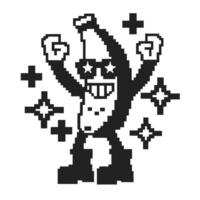 Pixelated banana character celebrating with star shaped eyes and cheerful expression vector