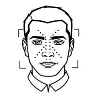 Facial recognition illustration of human face with dots and geometric lines vector