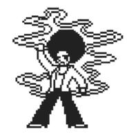 Retro afro character in pixel art with clouds, 8 bit gaming vector