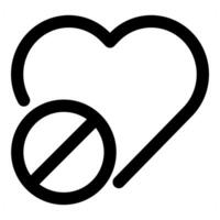 Heart Prohibited and forbidden Icon Concept in black color vector