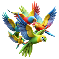 dramatic rustic A Flock of Colourful Parrots in Mid high quality png