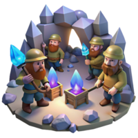 wonderful traditional Dwarves Mining for Gems in a detailed png