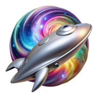 elegant rustic A Sleek Silver Spaceship Warping Through high quality png