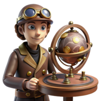 stunning abstract A Lone Steampunk Explorer in a Leather detailed png