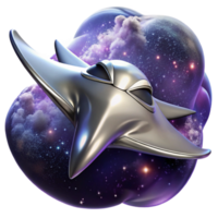 wonderful minimalist A sleek, silver spaceship, shaped like a manta ray, soaring through a field of nebulae. Dynamic lighting, abstract style 4K png