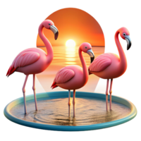 dramatic abstract A Group of Flamingos Wading in a Shallow detailed png