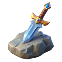 spectacular dynamic avant-garde A fantasy sword, embedded in a stone with Transparent Background top-tier png