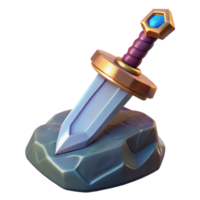 immaculate sought-after A fantasy sword, embedded in a stone with Transparent Background png