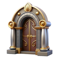 acclaimed retro Art Deco doorway, ornate carvings, brass hardware with Transparent Background 4K png