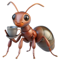 breathtaking harmonious futuristic Ultra-detailed, hyper-specific, photorealistic render of a single, giant ant holding a miniature teacup with Transparent Background authentic png