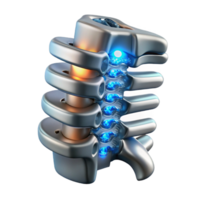 captivating timeless Cybernetic spine implant, metallic vertebrae, glowing circuitry with Transparent Background png