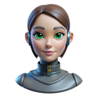 enchanting joyful impressionist Robot head, female android, realistic skin with Transparent Background artisan png