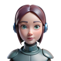 glorious timeless Robot head, female android, realistic skin with Transparent Background png