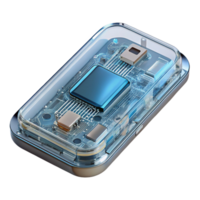 serene memorable Professional render, isolated cutout of a single, futuristic, transparent smartphone with visible internal circuitry Ultra-detailed with Transparent Background png