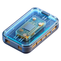 elegant exemplary Professional render, isolated cutout of a single, futuristic, transparent smartphone with visible internal circuitry Ultra-detailed with Transparent Background png