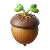 glorious inspired Concept art style, ultra-detailed, hyper-specific isolated cutout of a single sprouting acorn with visible root with Transparent Background png