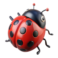 whimsical pristine Isolated cutout of a hyper-specific, ultra-detailed single ladybug with black spots on red shell Professional render with Transparent Background high resolution png