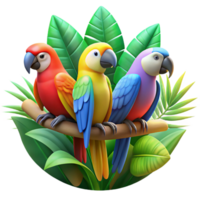 extraordinary minimalist A Group of Colorful Parrots Perched on a authentic png