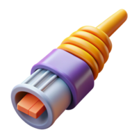 radiant distinctive Photorealistic, hyper-specific render of a single, intricate fiber optic cable connector, isolated cutout Ultra-detailed with Transparent Background png
