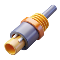 wonderful nordic Photorealistic, hyper-specific render of a single, intricate fiber optic cable connector, isolated cutout Ultra-detailed with Transparent Background high quality png