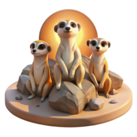 serene minimalist A Group of Meerkats Sunbathing on a Rock detailed png