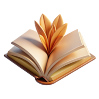 breathtaking whimsical mid-century Hyper-specific, photorealistic render of a single, open book with pages made of dried leaves with Transparent Background 4K png