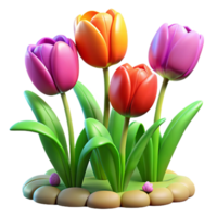 serene rustic A Group of Colorful Tulips in a Field detailed png