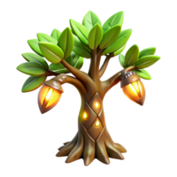 gorgeous unforgettable Bioengineered alien tree sapling, glowing leaves, unusual bark with Transparent Background png