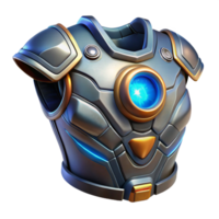 enchanting retro Futuristic armor breastplate, glowing energy core, intricate design with Transparent Background genuine png