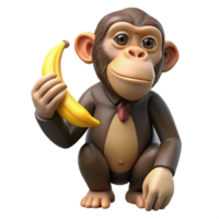 acclaimed coastal Ultra-detailed professional render of a single chimpanzee, holding a banana banana partially visible, isolated cutout, with Transparent Background crisp png