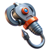 picturesque inspired Ultra-detailed photorealistic professional render, isolated cutout of a futuristic grappling hook with retractable cable, hyper-specific with Transparent Background png