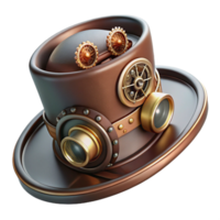 majestic standout Ultra-detailed, photorealistic concept art of a steampunk top hat with intricate clockwork mechanisms and goggles attached Isolated cutout with Transparent Background png