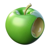 alluring unparalleled A single, ripe green apple with a bite taken out with Transparent Background png