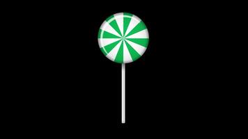 Lollipop on stick animation. Sweet candy animation. Animation for new years day, winter holiday, dessert, new years event. Transparent background with alpha channel video