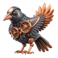 passionate hypnotic Concept art style, isolated cutout of a steampunk mechanical raven with clockwork gears and copper wings Ultra-detailed, hyper-specific with Transparent Background refined png