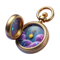elegant dramatic impressionist Professional render, concept art style, isolated cutout of a floating, antique pocket watch filled with swirling nebulae with Transparent Background fine detail png