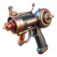 stunning exceptional Isolated cutout, professional render of a steampunk ray gun with copper plating, vacuum tubes, and intricate wiring Hyper-specific, ultra-detailed with Transparent Background png