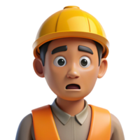 enchanting bold retro Confused construction worker, hard hat, with Transparent Background 4K png