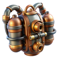 mysterious sumptuous Hyper-specific, concept art style isolated cutout of a steampunk jetpack with copper tanks, valves, and thrusters Ultra-detailed render with Transparent Background studio quality png