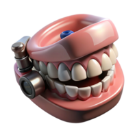 distinguished gothic Professional render, concept art style of a single, cybernetically enhanced jaw implant with voice modulator with Transparent Background high quality png